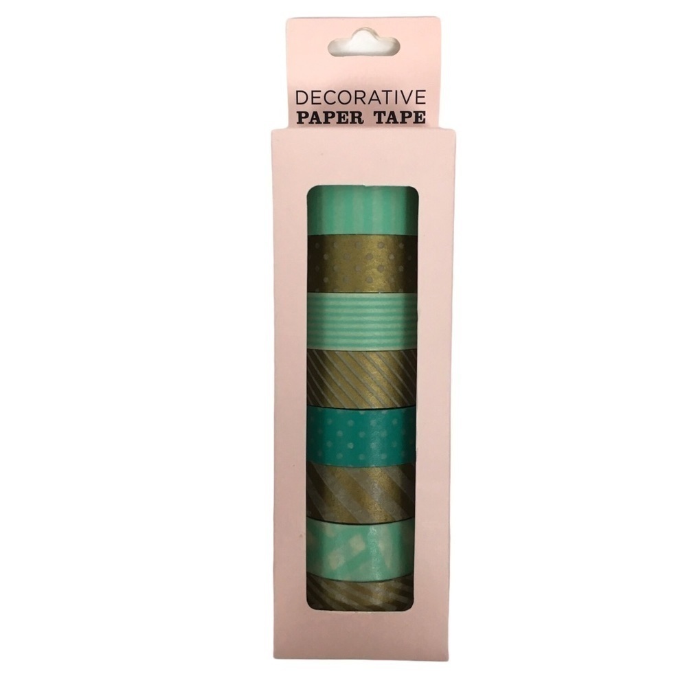 ELUM DESIGNS Washi Paper Tape Decorative Teal Gold 8 Rolls Scrapbooking NWT